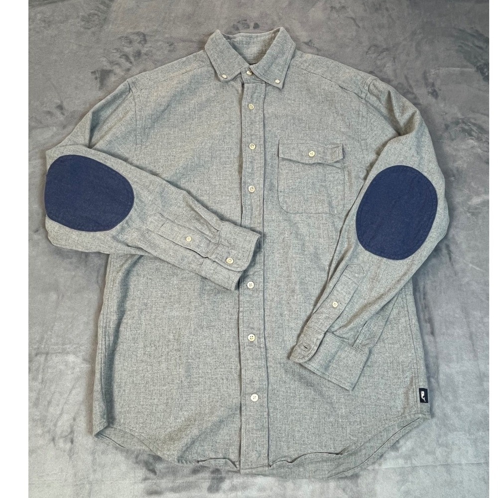 Vineyard Vines Mens Crosby Flannel Shirt‎ Gray Elbow Patches 1W1306 Small